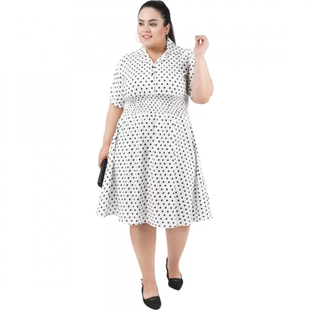 Indoraa Women's Cinched Waist White Dress (Color:White, Material:Poly Crepe)