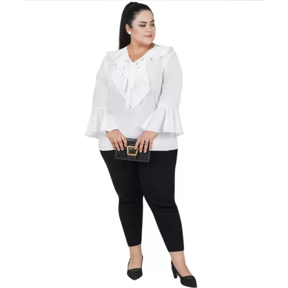 Indoraa Women's Casual Bell Sleeve Solid White Top (Color:White, Material:Georgette)