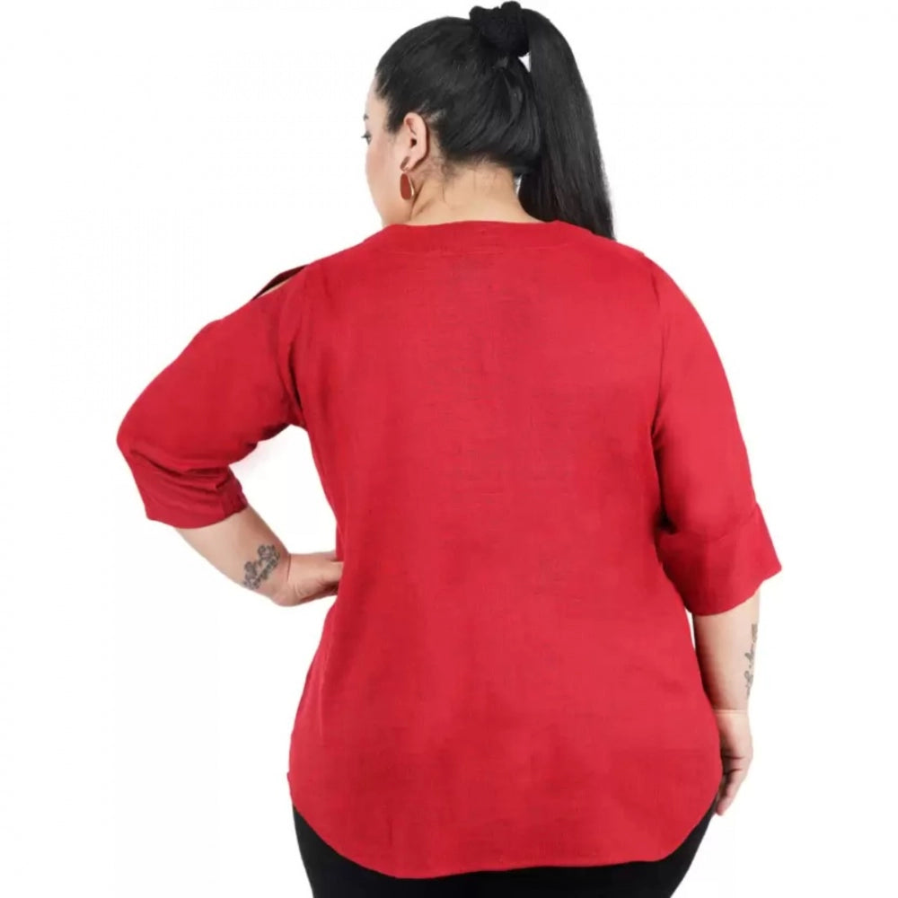 Indoraa Women's Casual Solid Maroon Top (Color:Maroon, Material:Cotton Linen Blend)
