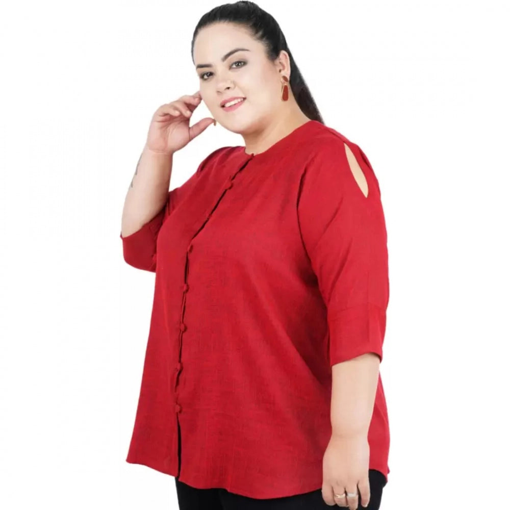 Indoraa Women's Casual Solid Maroon Top (Color:Maroon, Material:Cotton Linen Blend)