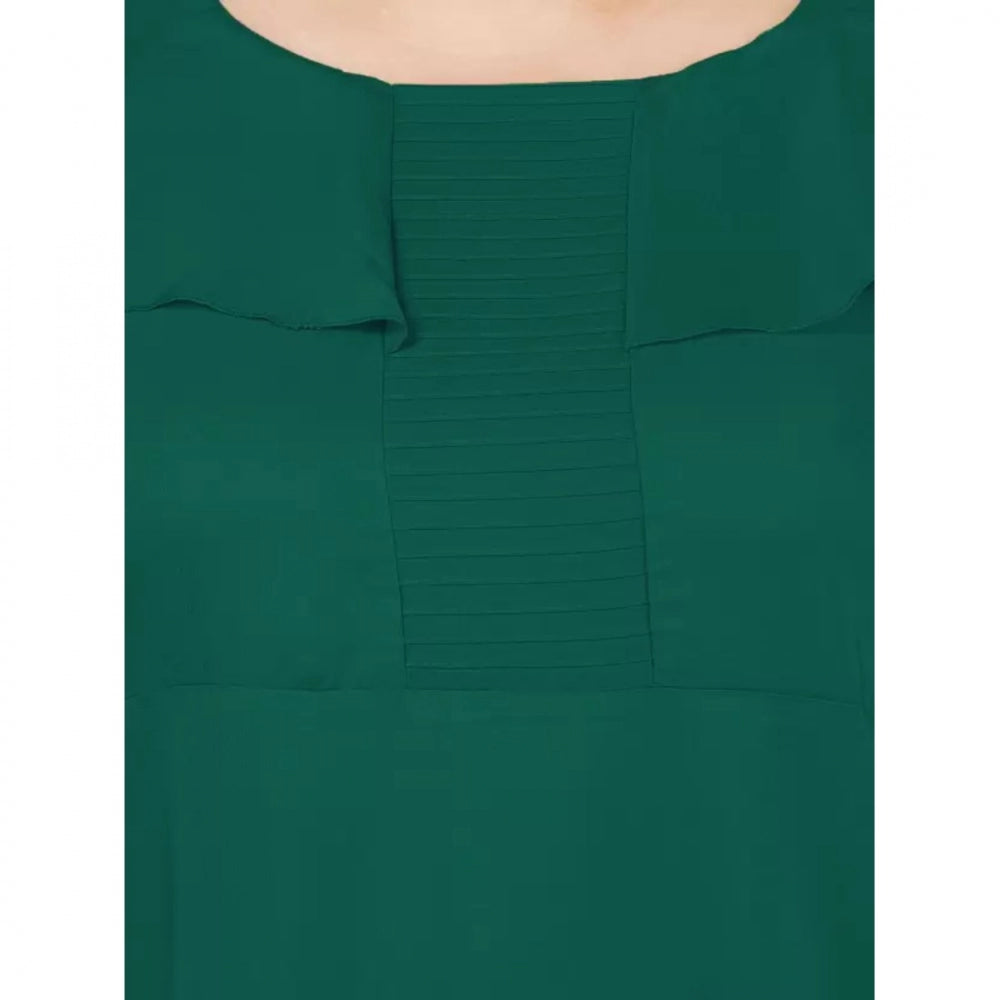 Indoraa Women's Fit And Flare Green Dress (Color:Green, Material:Polyester)