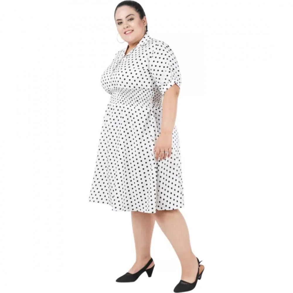 Indoraa Women's Cinched Waist White Dress (Color:White, Material:Poly Crepe)