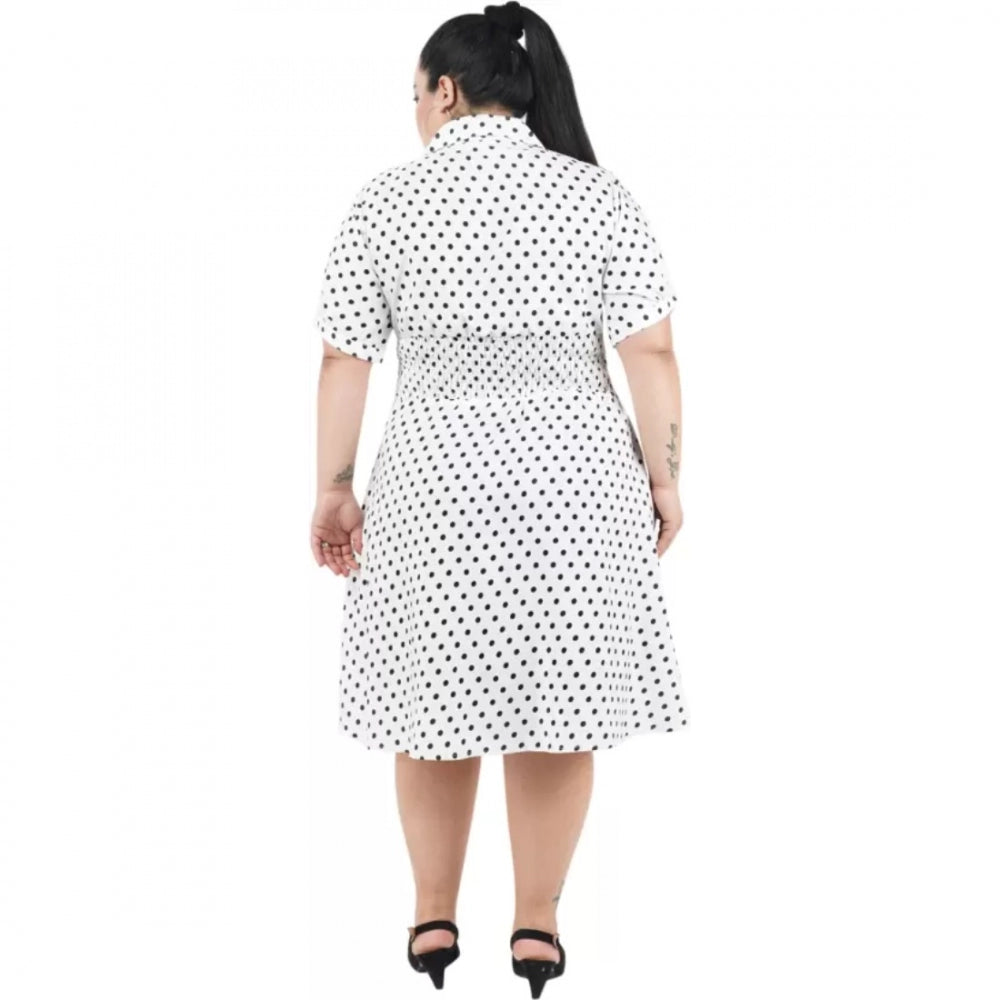 Indoraa Women's Cinched Waist White Dress (Color:White, Material:Poly Crepe)