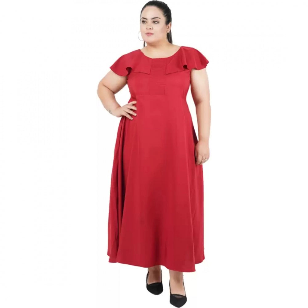 Indoraa Women's Fit And Flare Maroon Dress (Color:Maroon, Material:Polyester)