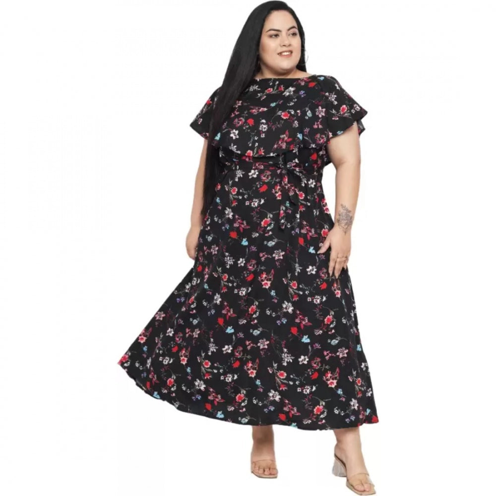 Indoraa Women's Fit And Flare Black Dress (Color:Black, Material:Polyester)