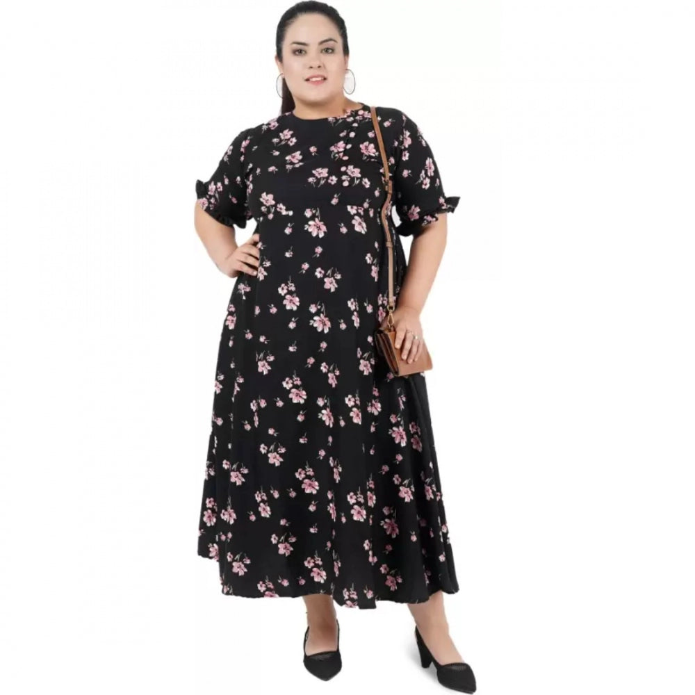 Indoraa Women's Maxi Black Dress (Color:Black, Material:Poly Crepe)