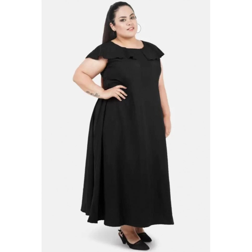 Indoraa Women's Fit And Flare Black Dress (Color:Black, Material:Polyester)