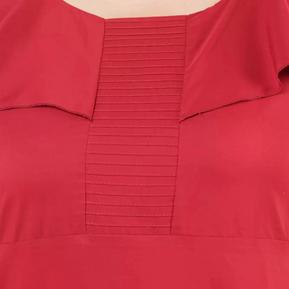 Indoraa Women's Fit And Flare Maroon Dress (Color:Maroon, Material:Polyester)