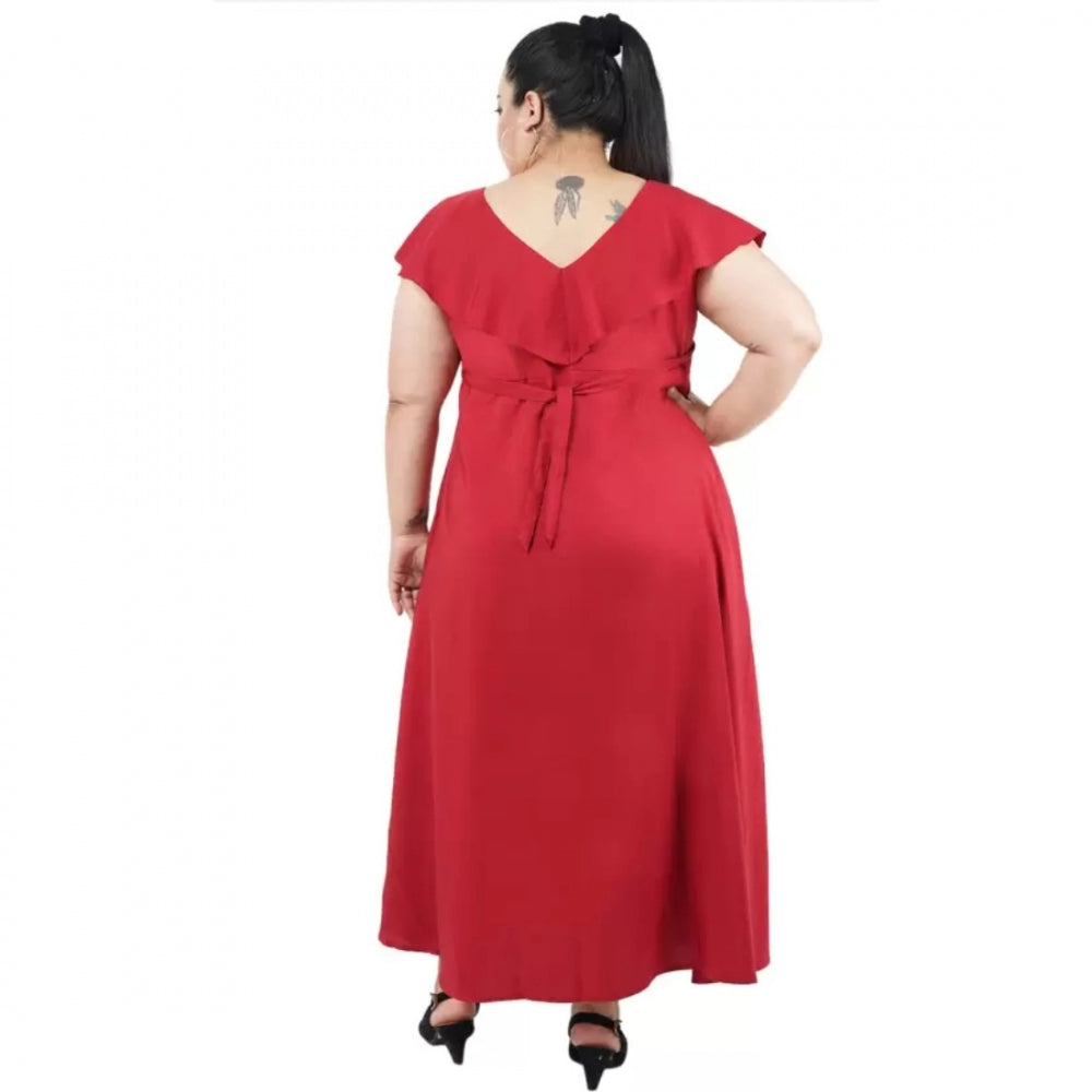 Indoraa Women's Fit And Flare Maroon Dress (Color:Maroon, Material:Polyester)