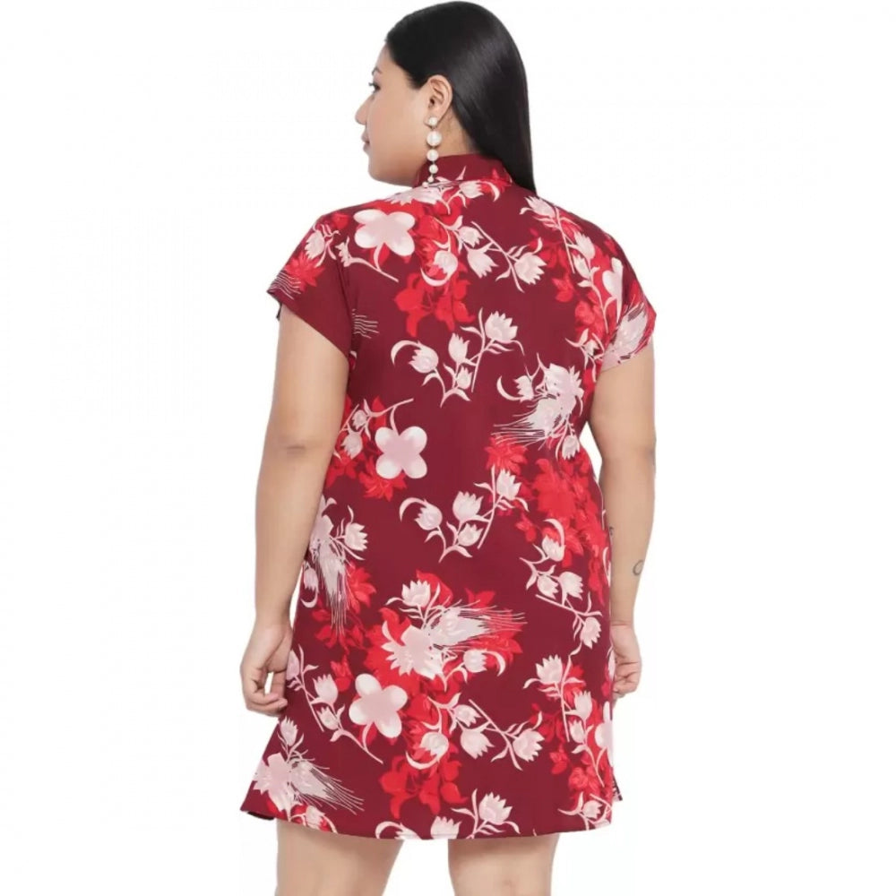 Indoraa Women's Shirt Maroon Dress (Color:Maroon, Material:Polyester)