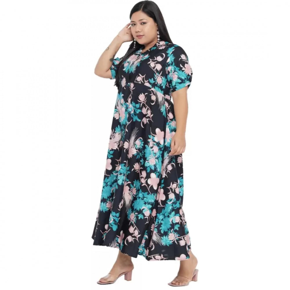 Indoraa Women's Fit And Flare Green Dress (Color:Multicolor, Material:Polyester)