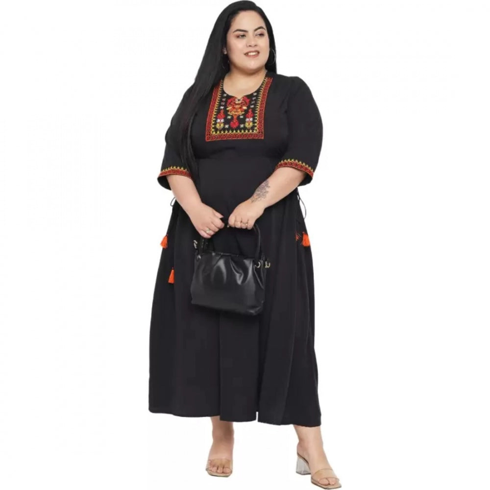 Indoraa Women's Fit And Flare Black Dress (Color:Black, Material:Polyester)