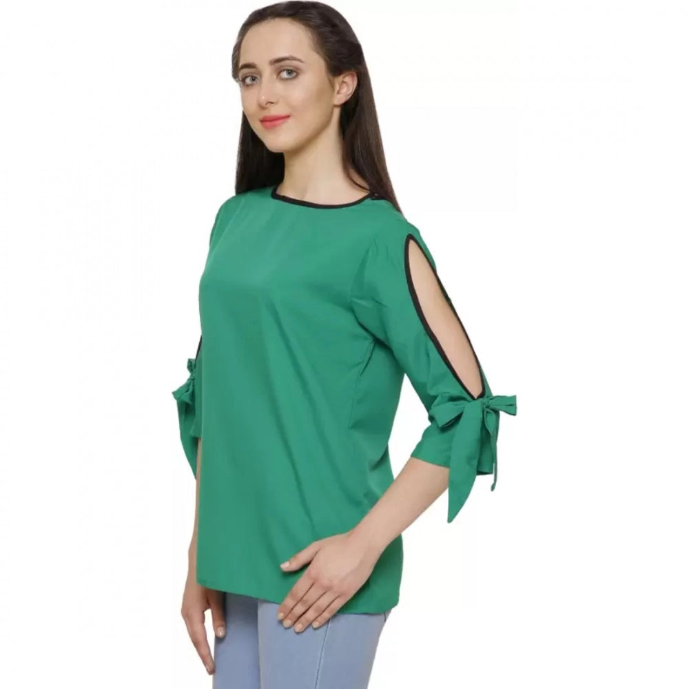 Indoraa Women's Casual Slit Sleeve Solid Green Top (Color:Green, Material:Poly Crepe)