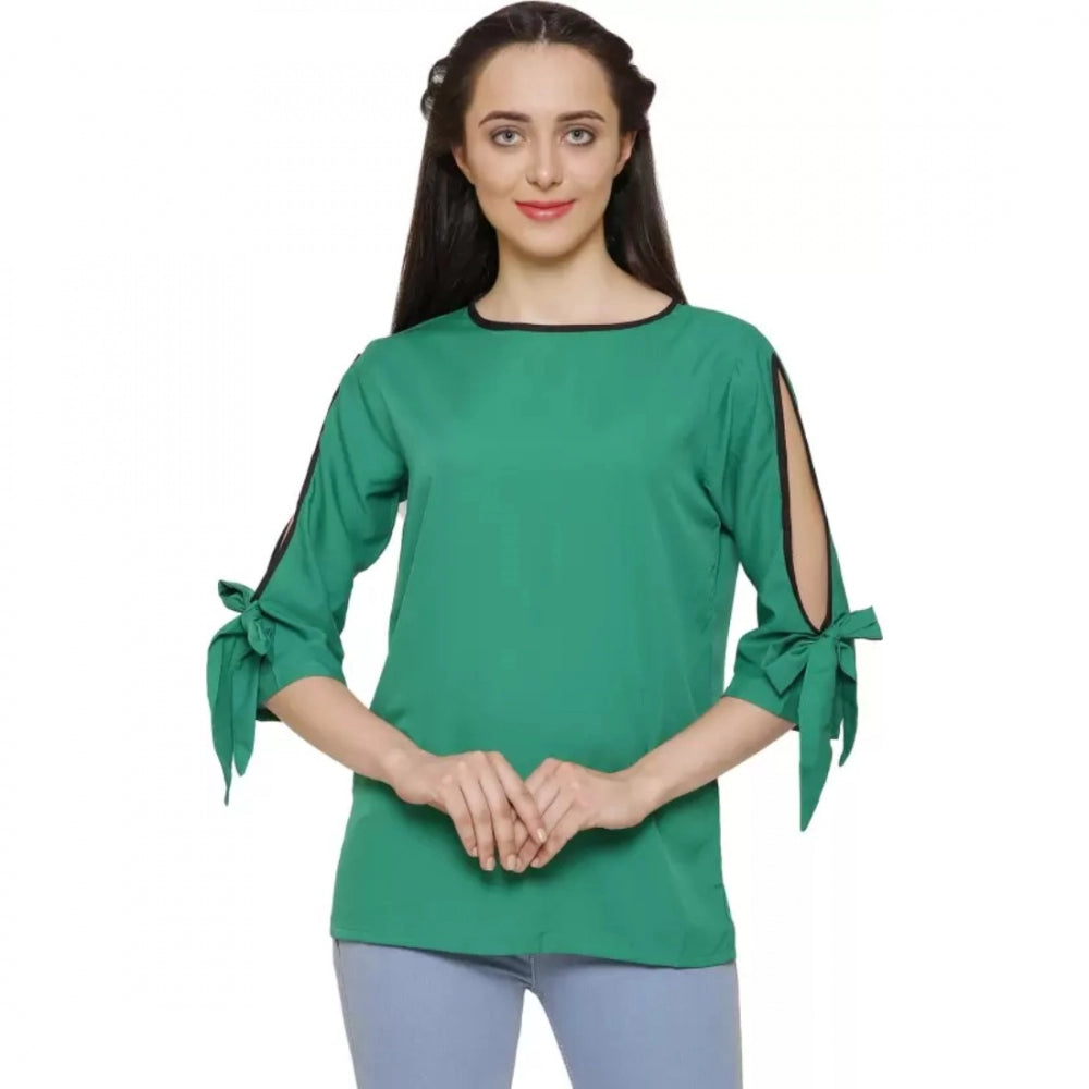 Indoraa Women's Casual Slit Sleeve Solid Green Top (Color:Green, Material:Poly Crepe)