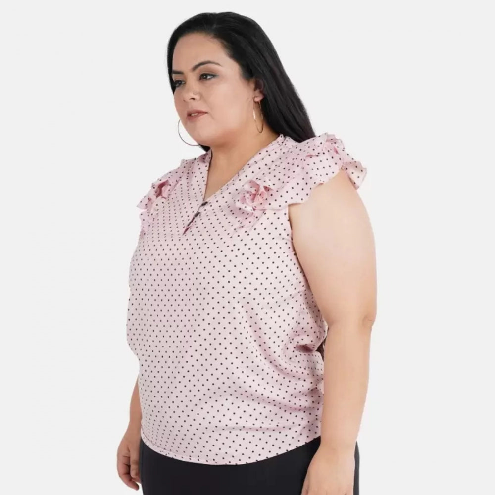 Indoraa Women's Casual Flared Sleeve Printed Pink Top (Color:Pink, Material:Crepe)