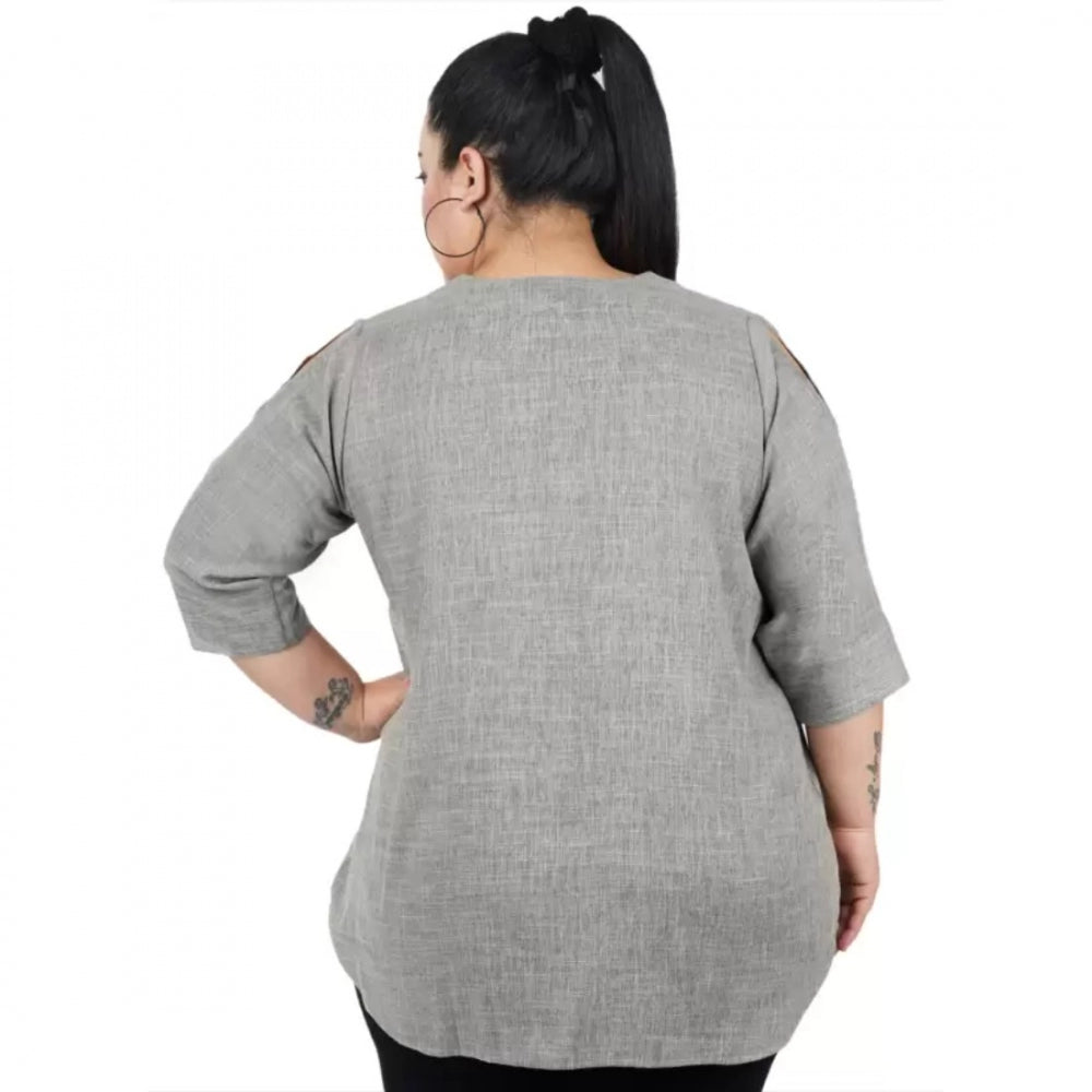 Indoraa Women's Casual Solid Grey Top (Color:Grey, Material:Cotton Linen Blend)