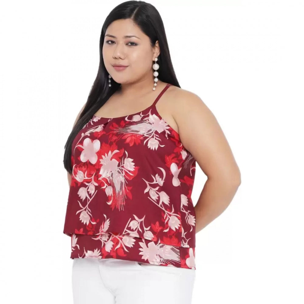Indoraa Women's Casual Floral Print Red Top (Color:Red, Material:Polyester)