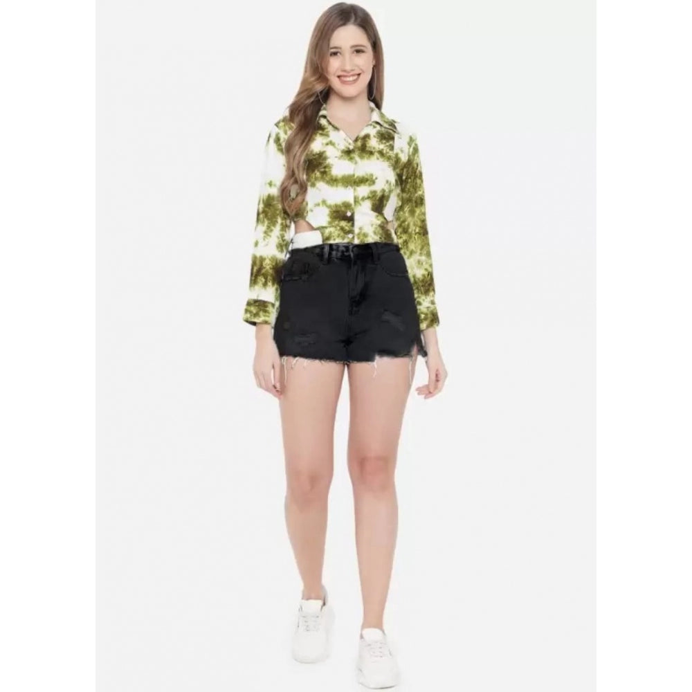 Indoraa Women's Casual Printed Green Top (Color:Green, Material:Rayon)