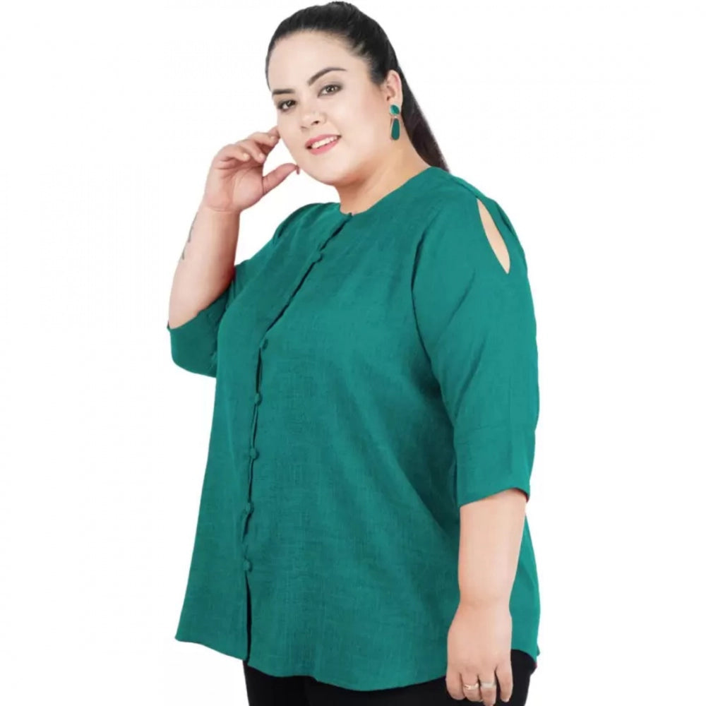 Indoraa Women's Casual Solid Green Top (Color:Green, Material:Cotton Linen Blend)