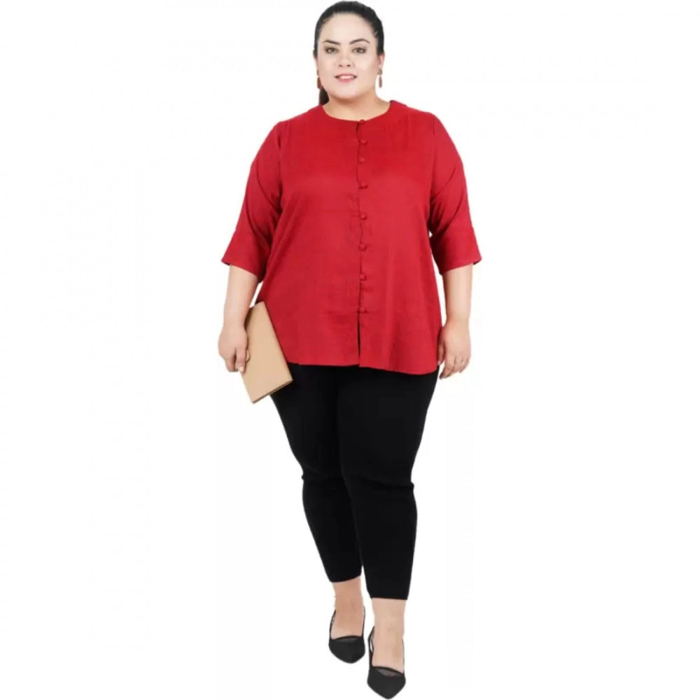 Indoraa Women's Casual Solid Maroon Top (Color:Maroon, Material:Cotton Linen Blend)
