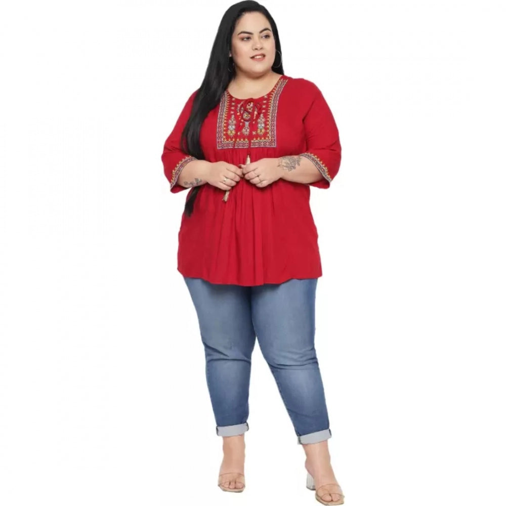 Indoraa Women's Casual Embroidered Maroon Top (Color:Maroon, Material:Rayon)