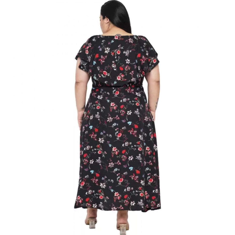 Indoraa Women's Fit And Flare Black Dress (Color:Black, Material:Polyester)