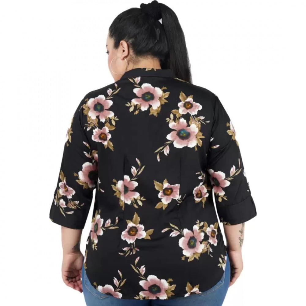 Indoraa Women's Casual Three Fourth Sleeve Printed Black Top (Color:Black, Material:Poly Crepe)