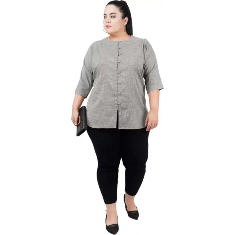 Indoraa Women's Casual Solid Grey Top (Color:Grey, Material:Cotton Linen Blend)