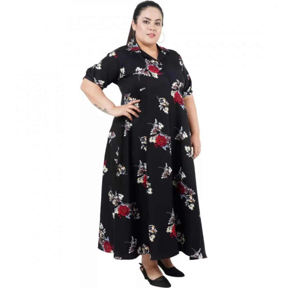 Indoraa Women's Fit And Flare Black Dress (Color:Black, Material:Polyester)