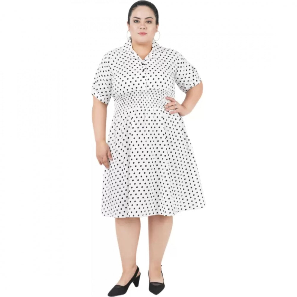 Indoraa Women's Cinched Waist White Dress (Color:White, Material:Poly Crepe)