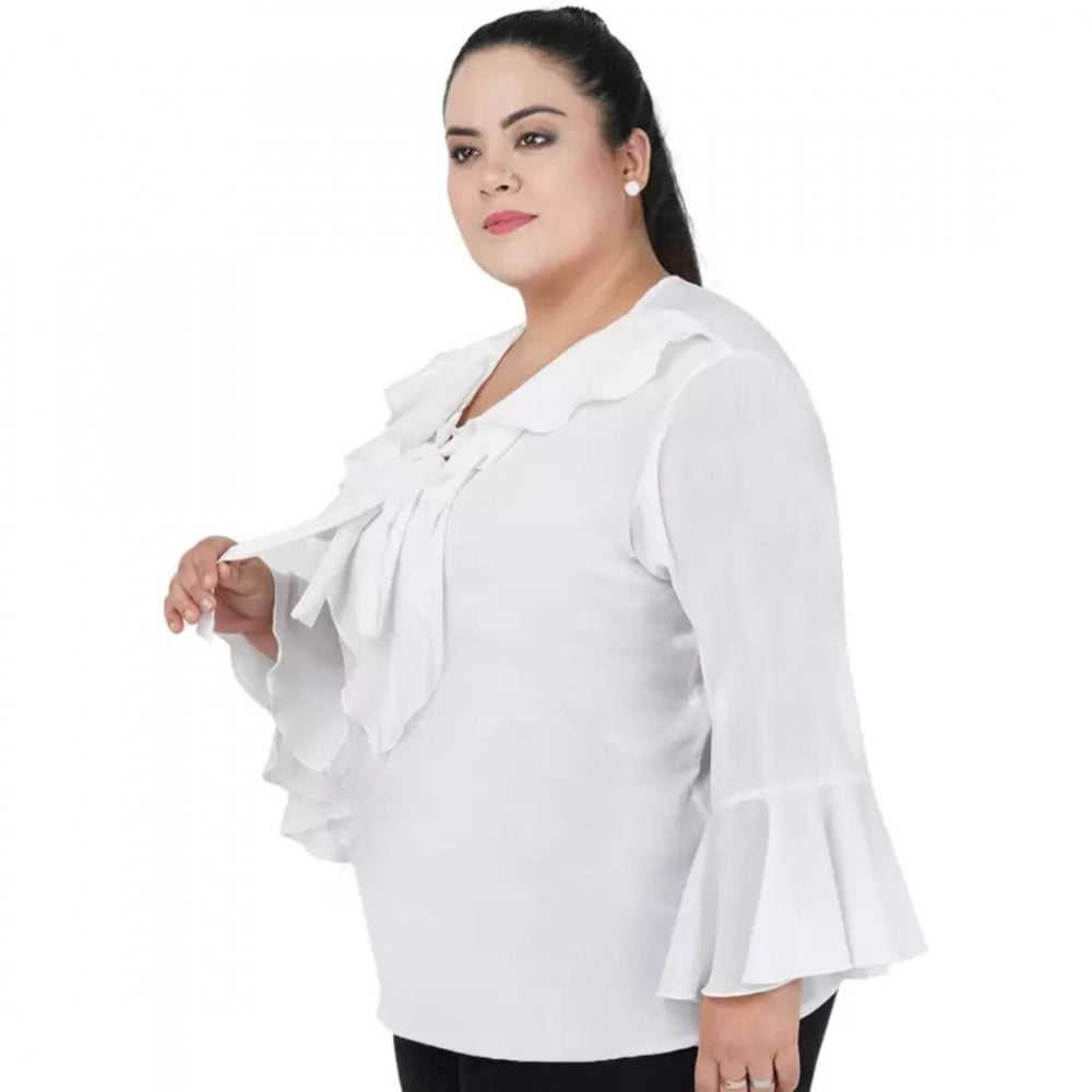 Indoraa Women's Casual Bell Sleeve Solid White Top (Color:White, Material:Georgette)