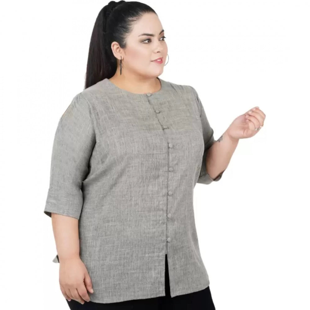 Indoraa Women's Casual Solid Grey Top (Color:Grey, Material:Cotton Linen Blend)