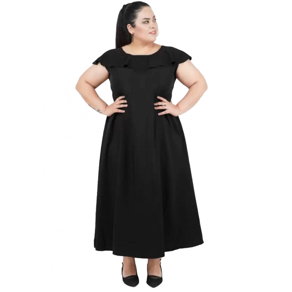 Indoraa Women's Fit And Flare Black Dress (Color:Black, Material:Polyester)