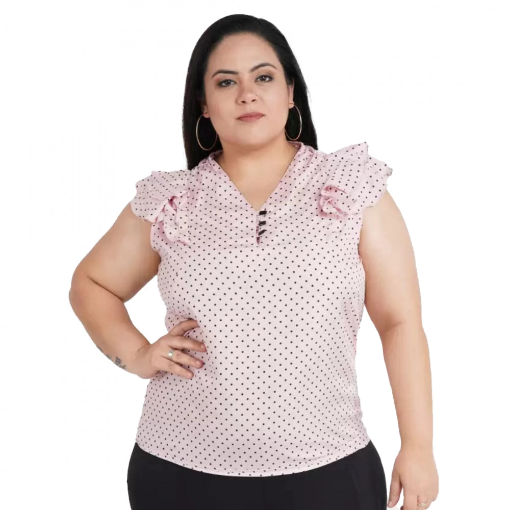 Indoraa Women's Casual Flared Sleeve Printed Pink Top (Color:Pink, Material:Crepe)