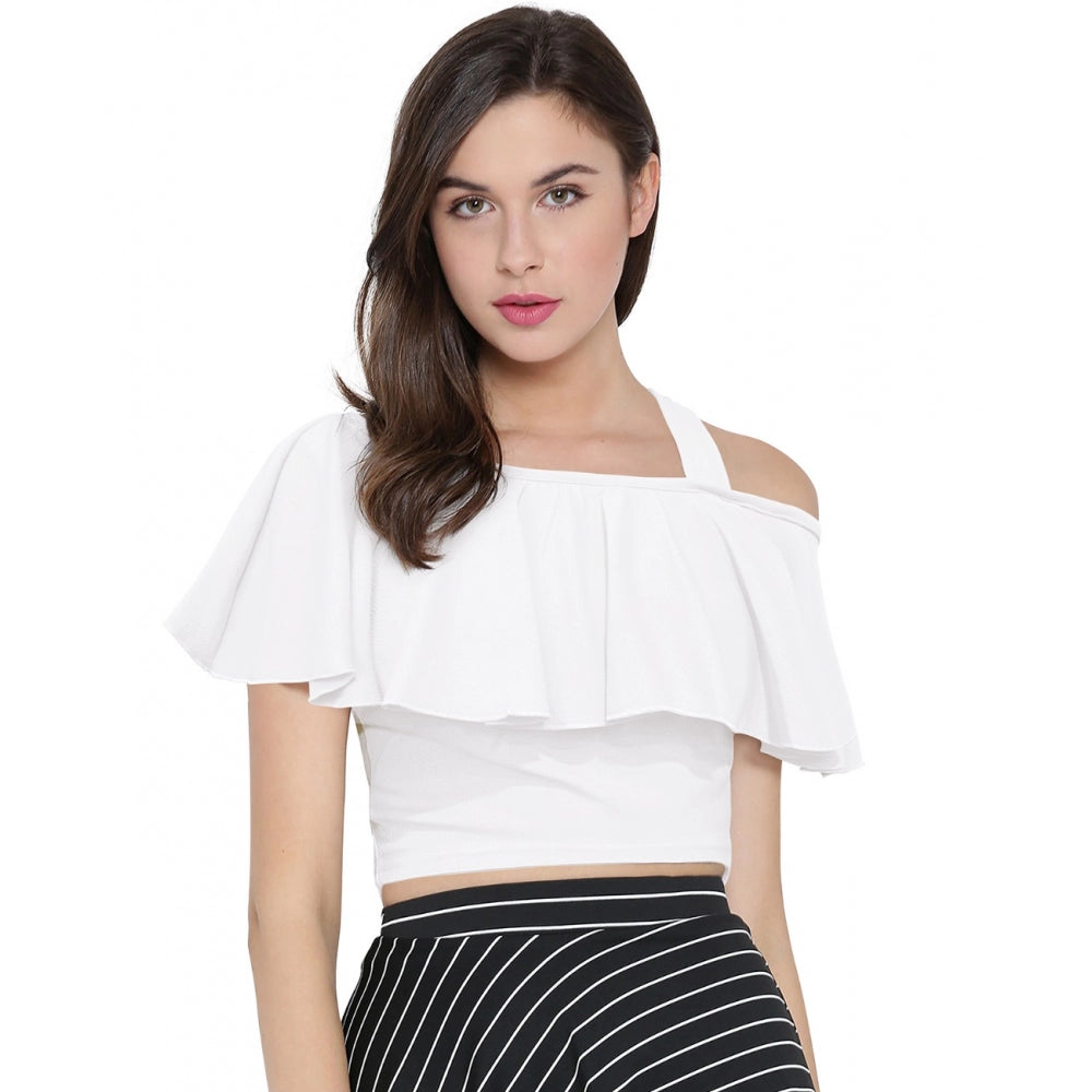 Indoraa Women's Western Wear Hosiery Crop Top (White)