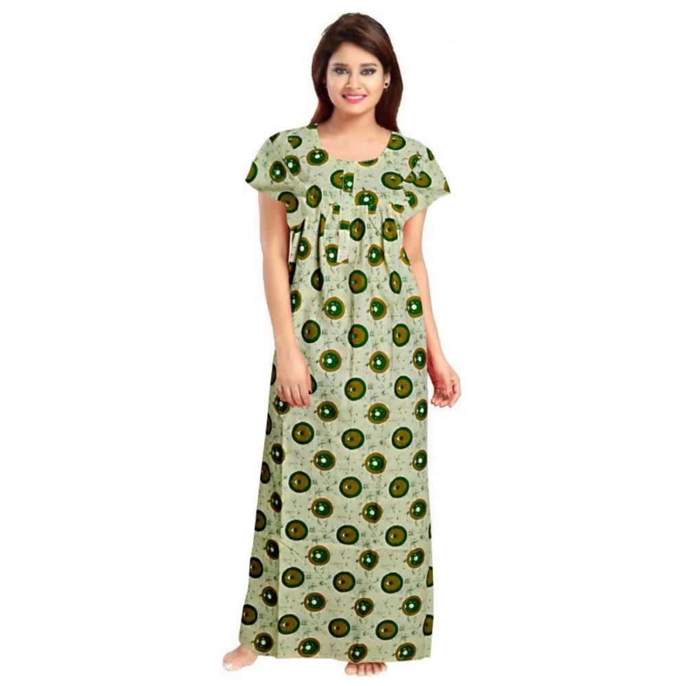 Indoraa Women's Cotton Printed Maxi Nighty (Green)