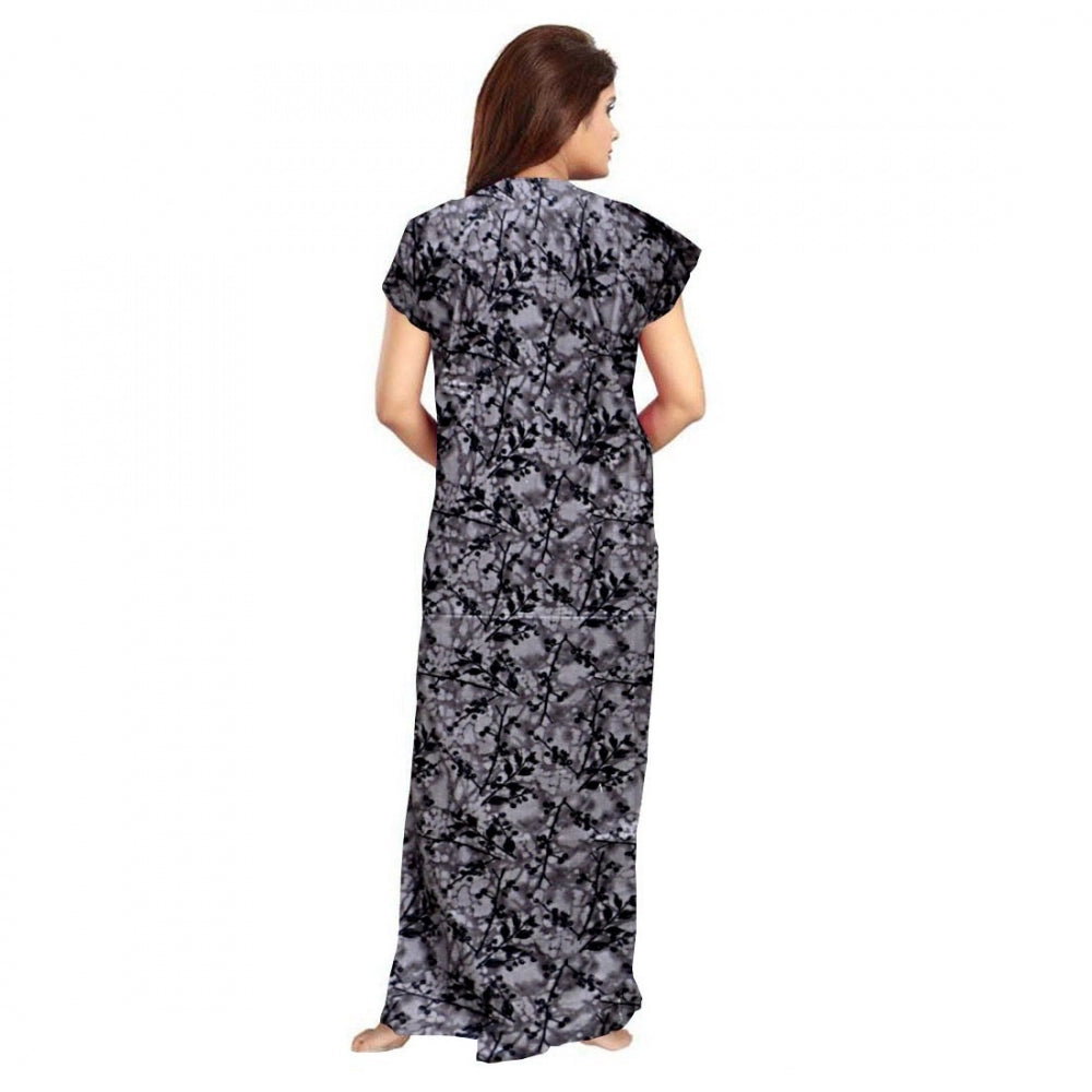 Indoraa Women's Cotton Printed Maxi Nighty (Grey)