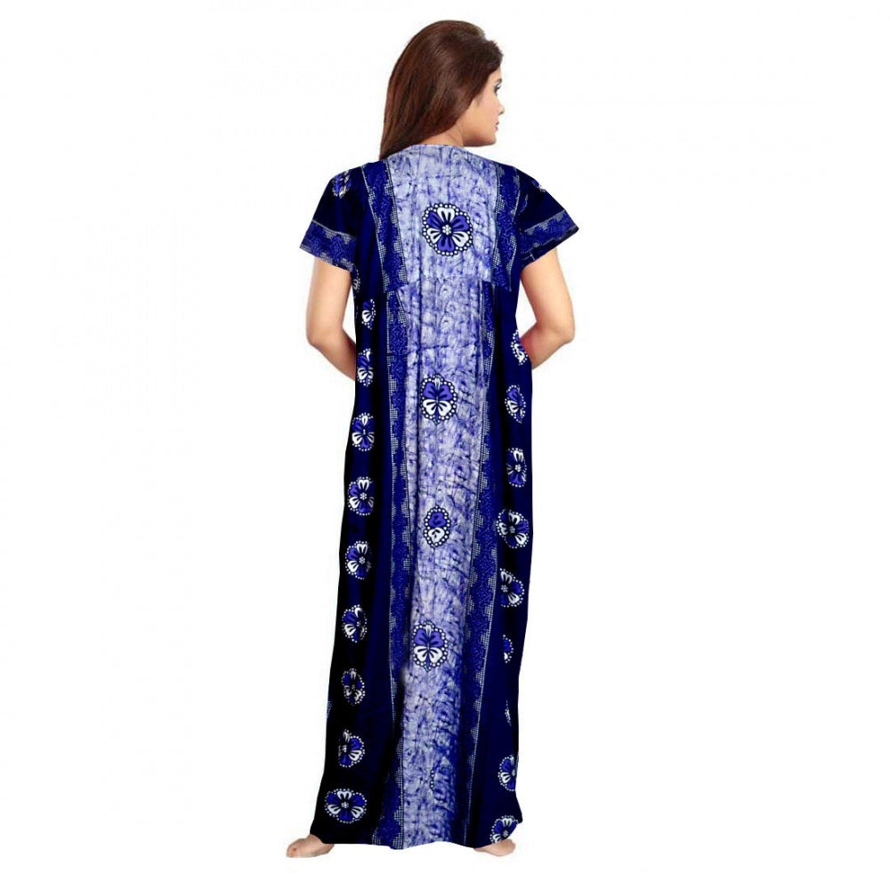 Indoraa Women's Cotton Printed Maxi Nighty (Blue)