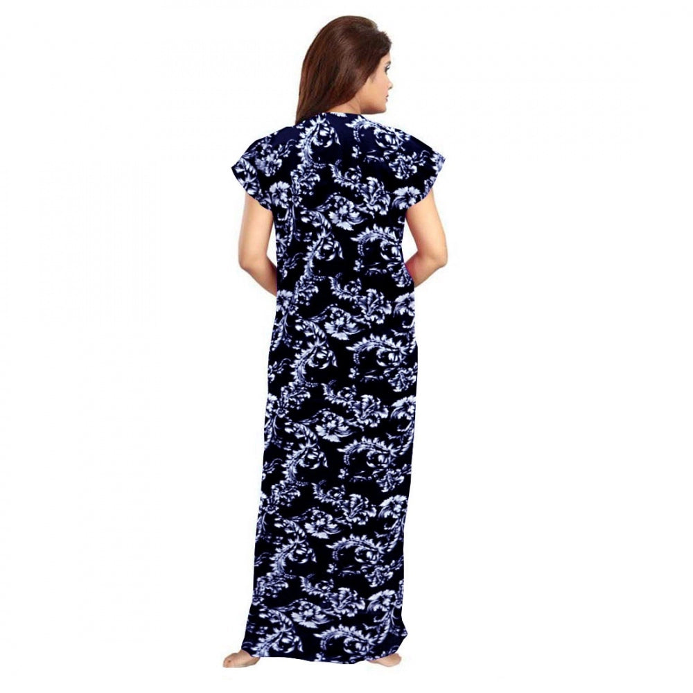 Indoraa Women's Cotton Printed Maxi Nighty (Blue)