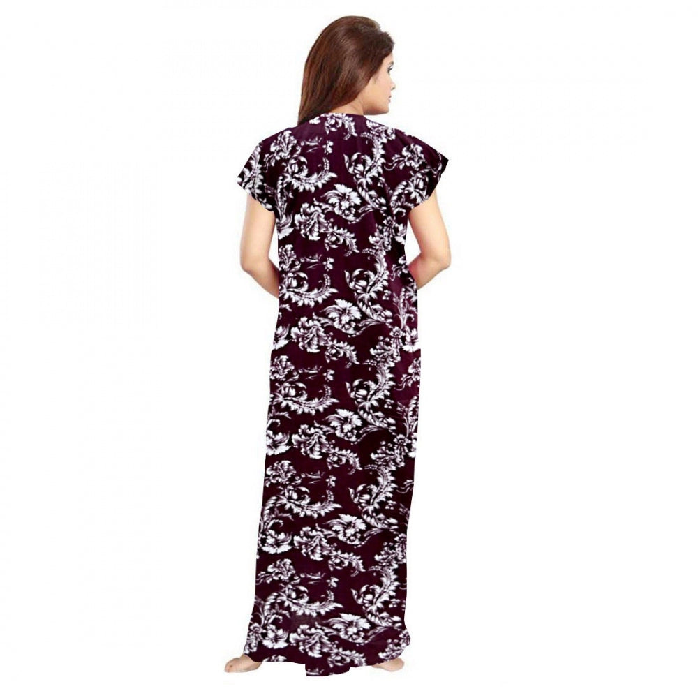 Indoraa Women's Cotton Printed Maxi Nighty (Wine)