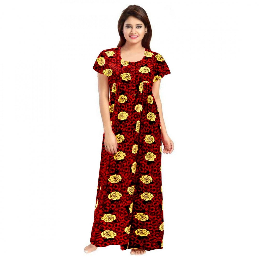 Indoraa Women's Cotton Printed Maxi Nighty (Maroon)