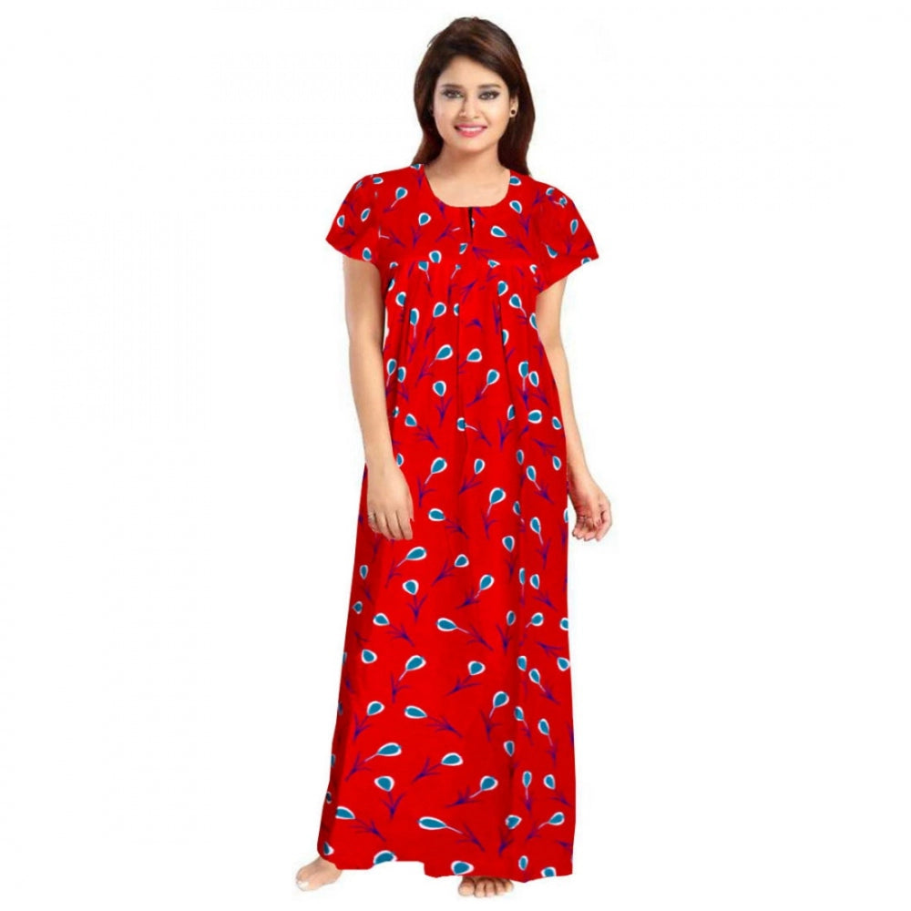 Indoraa Women's Cotton Printed Maxi Nighty (Red)