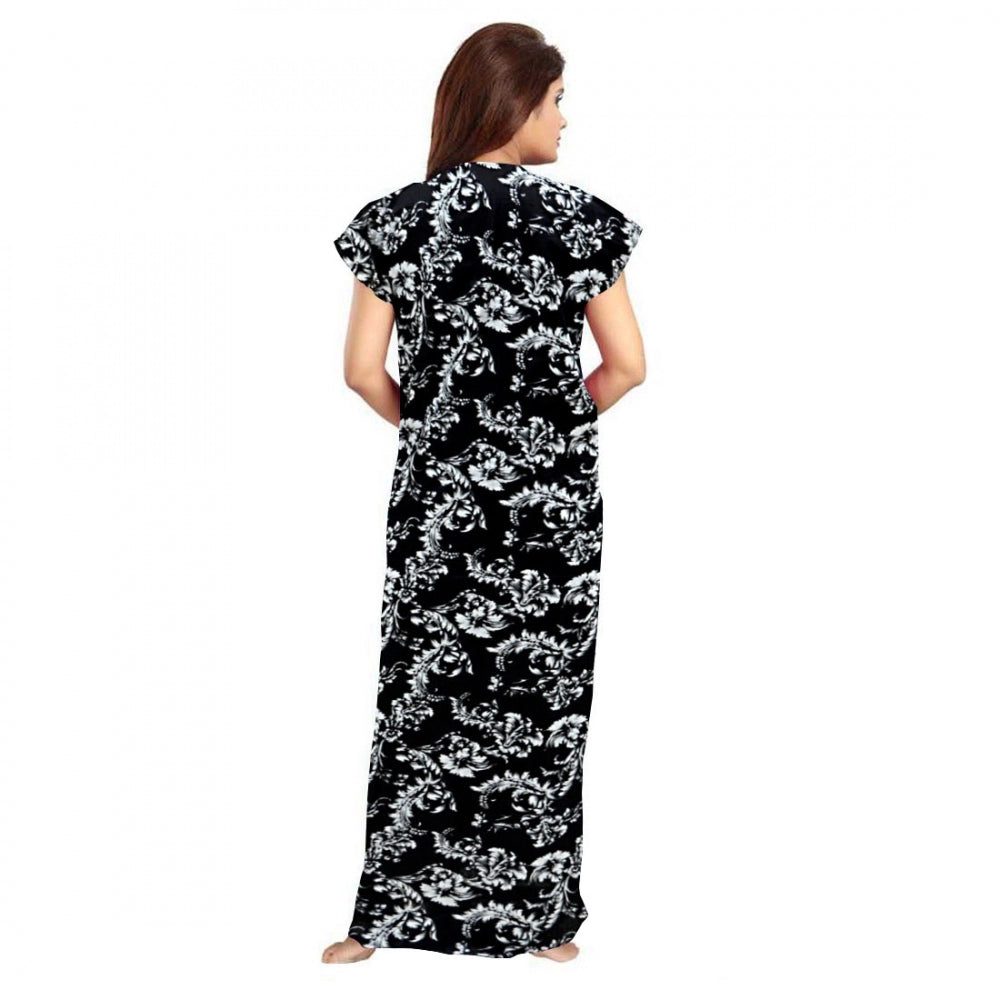 Indoraa Women's Cotton Printed Maxi Nighty (Black)