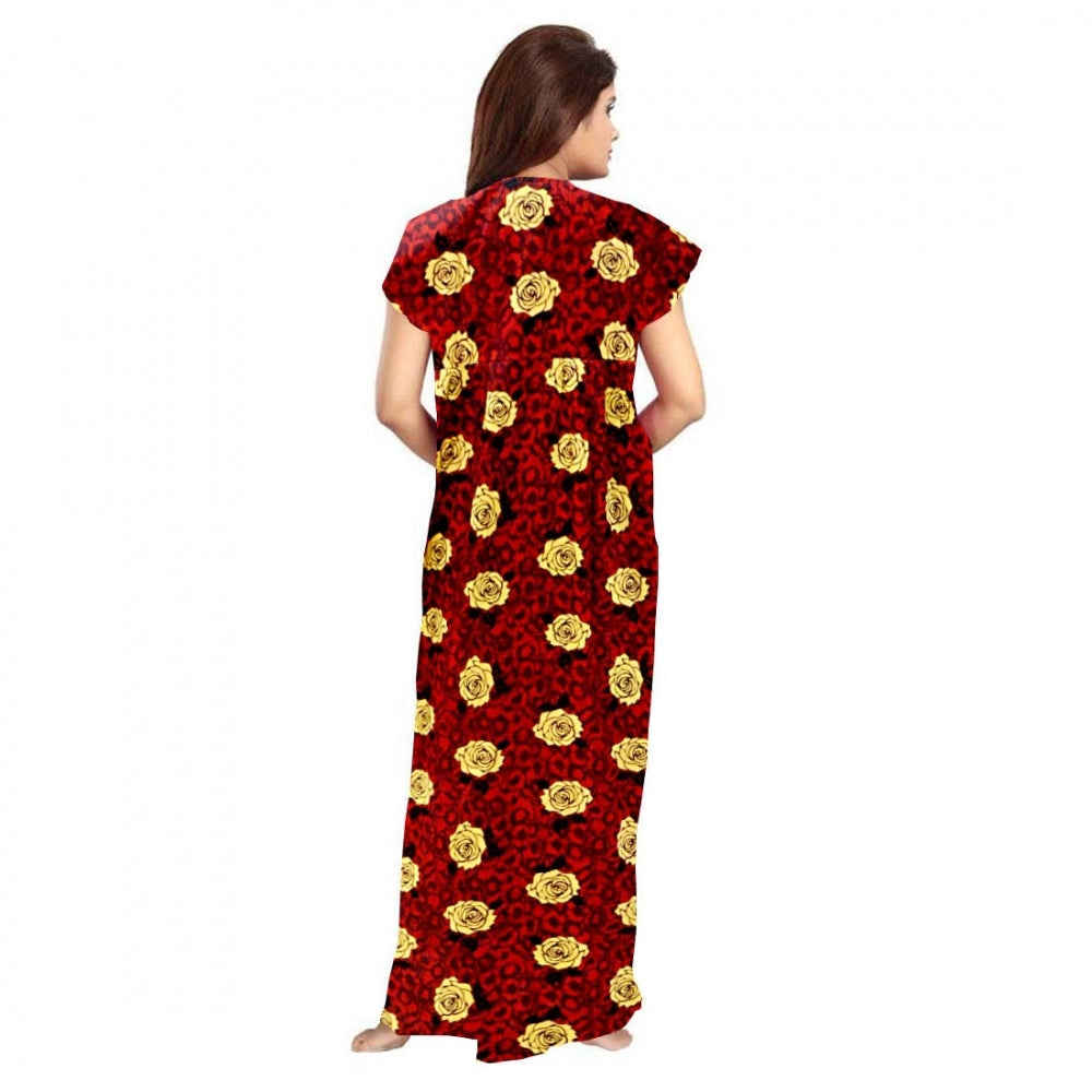 Indoraa Women's Cotton Printed Maxi Nighty (Maroon)