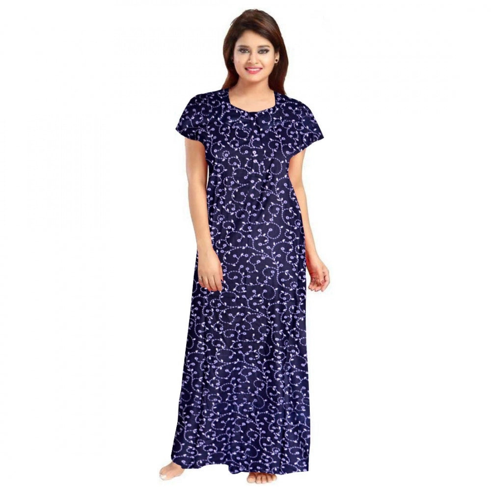 Indoraa Women's Cotton Printed Maxi Nighty (Blue)