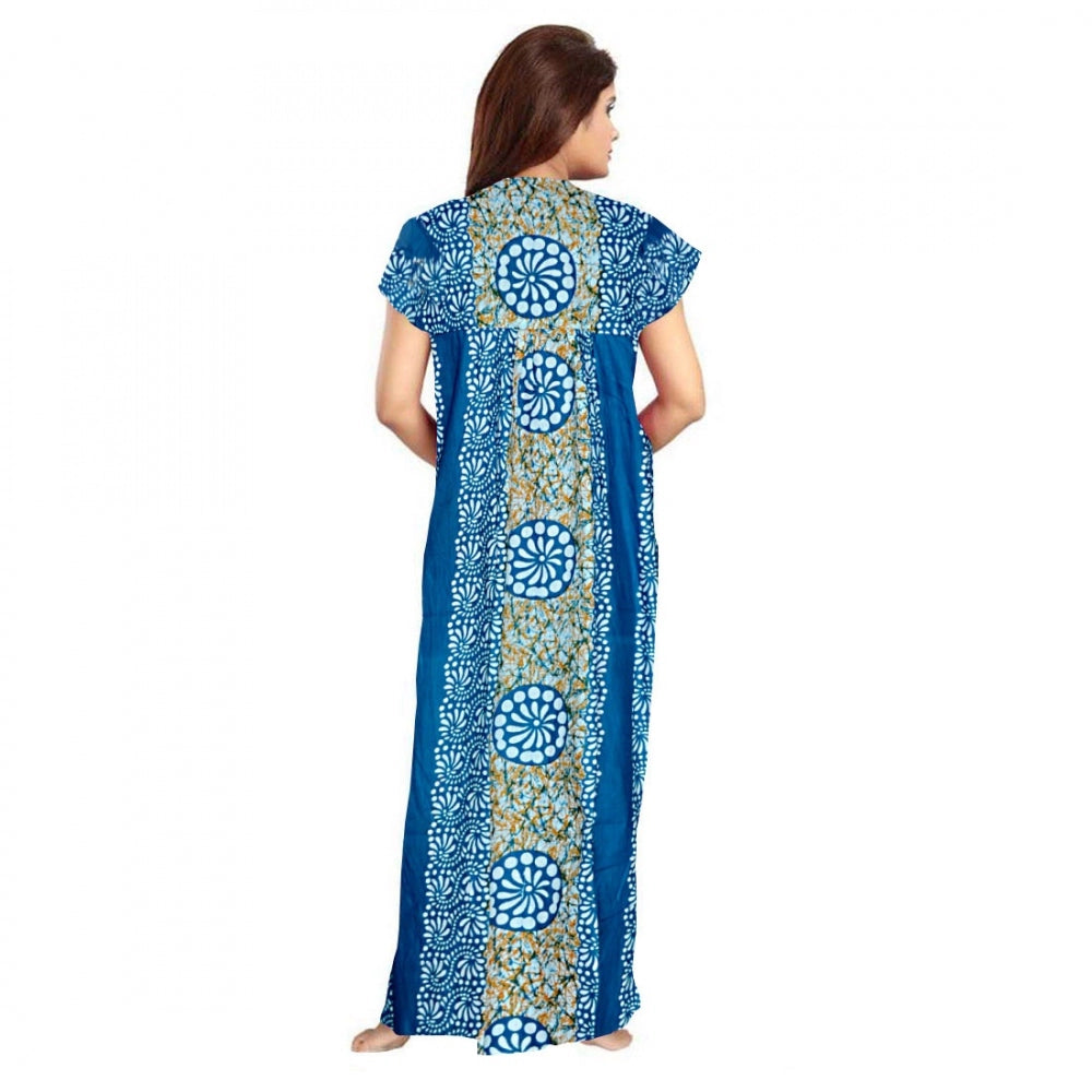 Indoraa Women's Cotton Printed Maxi Nighty (Blue)