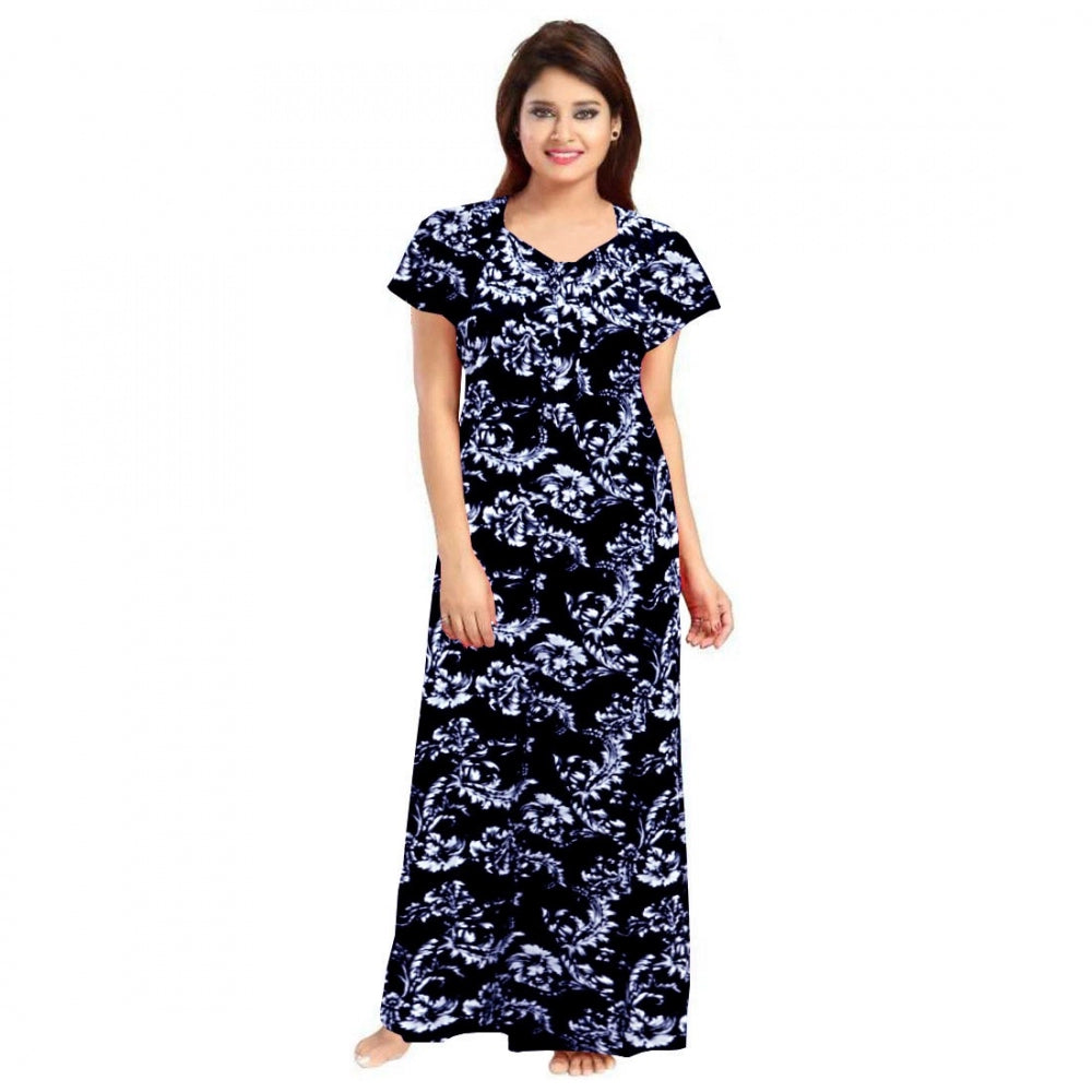 Indoraa Women's Cotton Printed Maxi Nighty (Blue)