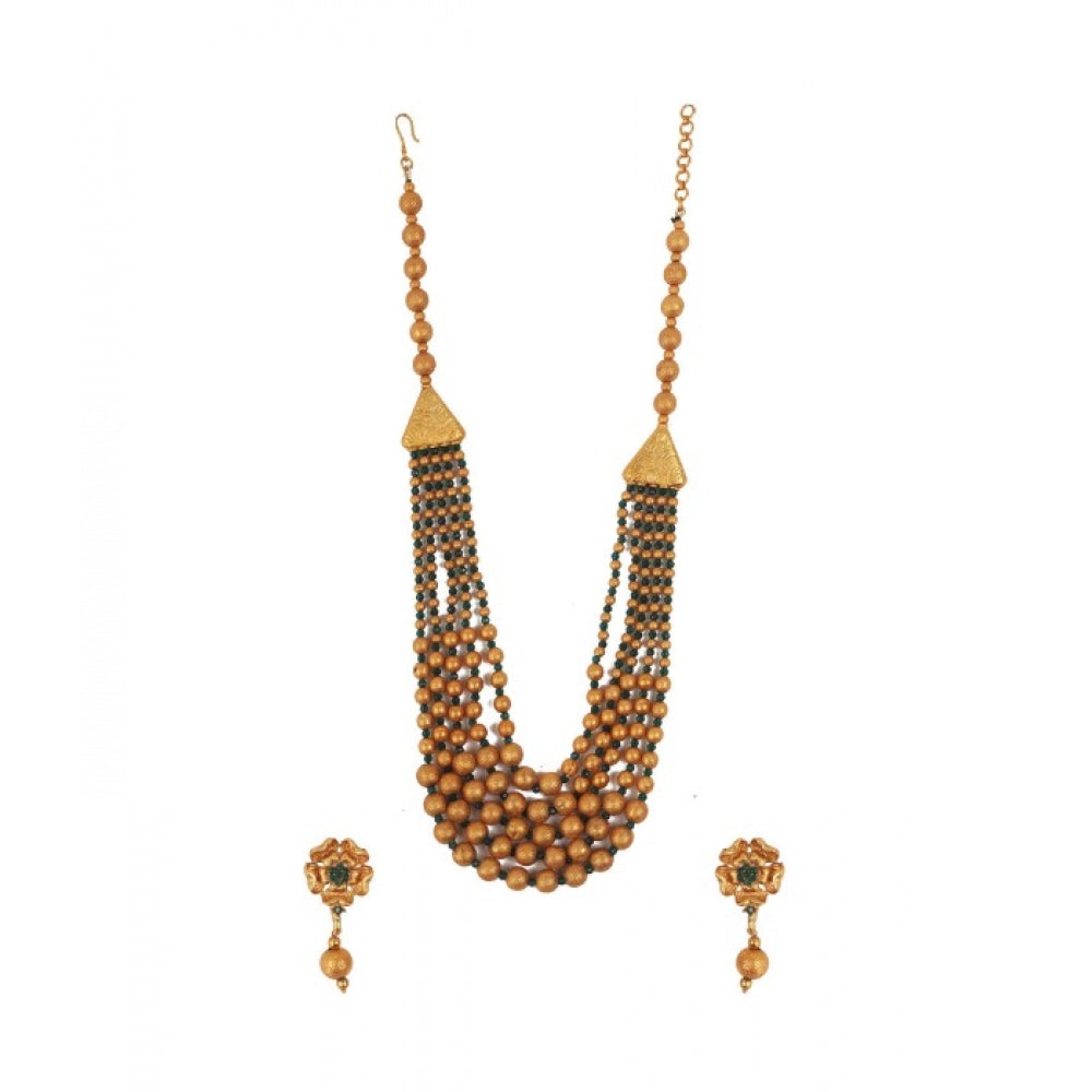 indoraa Women's Ethnic Five Layer Brass Mala With Crystal For Women And Girls (Green, Free Size)