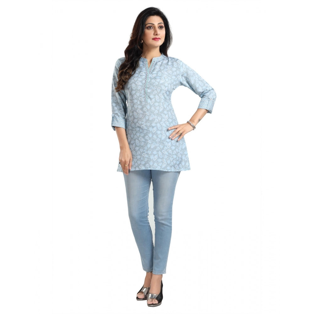 Indoraa Women's 3/4th Sleeve Viscose Blend Tunic Short Top (Blue)