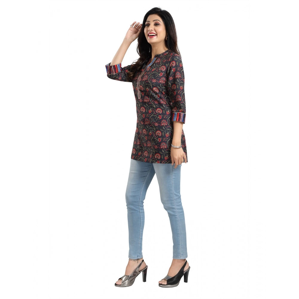 Indoraa Women's 3/4th Sleeve Viscose Blend Tunic Short Top (Black)